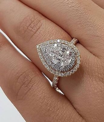 2.90Ct Pear Cut Diamond 14k White Gold Finish Double Halo Engagement Ring Size 7
