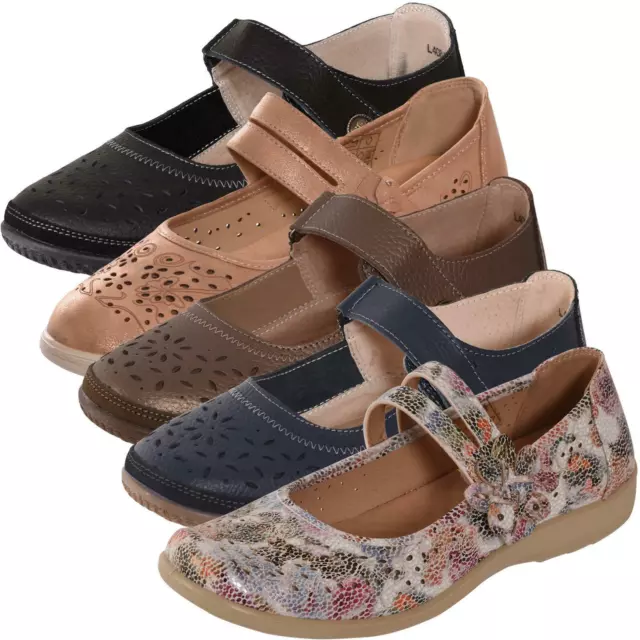 LADIES MARY JANE Sandals Flat Casual Pumps EEE Wide Fit Black