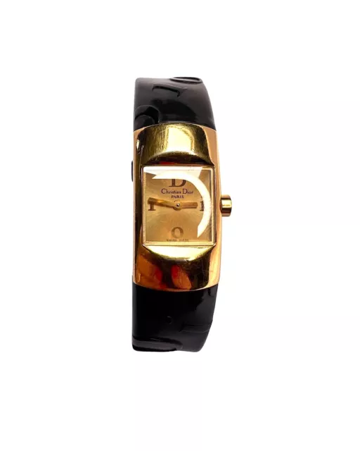 Christian Dior Watch Wristwatch Black Gold Logo Rubber Diorific Vintage