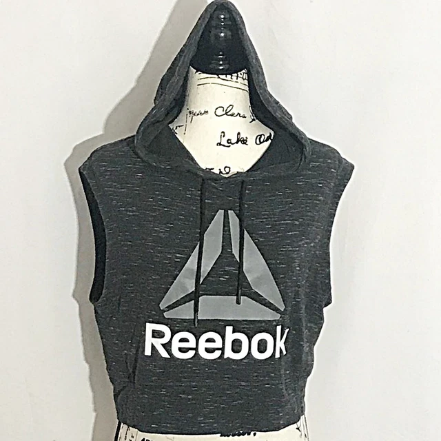 Reebok Women's Sleeveless Cropped Hoodie Workout Tank Charcoal Small