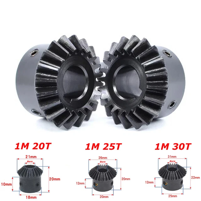 1 Module Bevel Gear 20/25/30T 90° 1:1 45# Steel Transmission Gears Bore 5-12mm