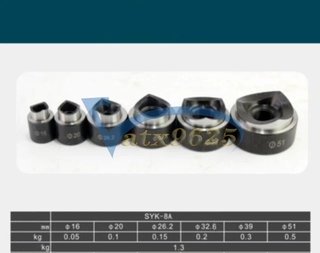 NEW 6 Die Hydraulic Knockout Punch Driver Kit Hole Tool molds 16-51MM
