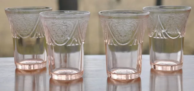 4 Hazel-Atlas Pink Royal Lace Juice Tumblers Depression Glass 3.5"
