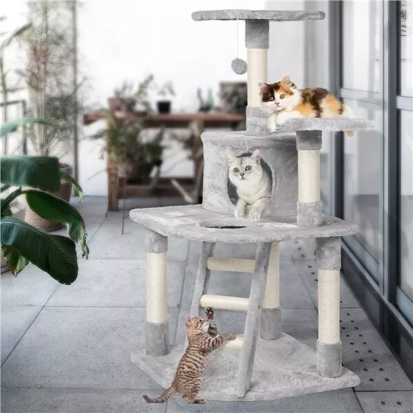 Cat Tree Cat Tower with Scratching Posts Climbing Ladder Perch Condo, Light Grey