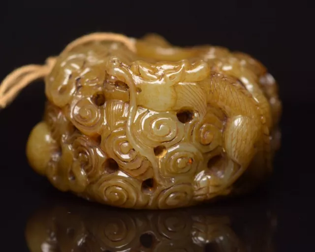 Chinese Exquisite Handmade Dragon carving Hetian Jade Statue