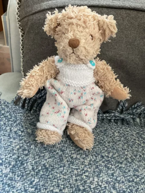Hand Knitted Teddy Clothes, dungarees ,Shown On 8inch Bear,