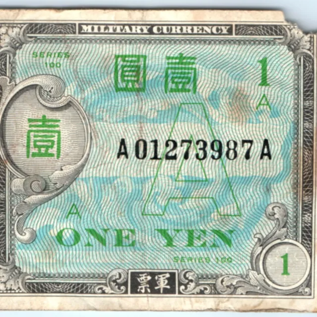 c1940s WWII Japan US Military Currency 1 Yen Series 100 Army Dollar Bill C42
