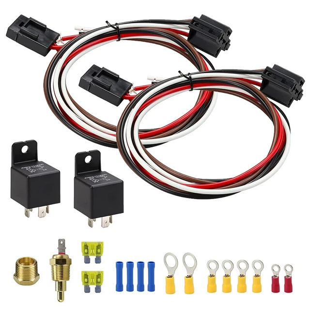 40A 12V Dual Electric Fan Relay Kit Controller w/Thermostatic Sensor Switch Kit