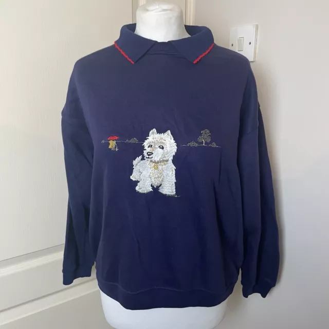 Radish Countrywear Jumper Sweatshirt Size Medium Navy Scottish Terrier Cottage