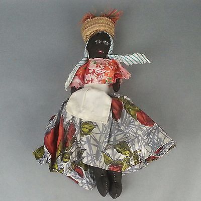 Vintage Primitive Folk Art Broom Cloth Rag Doll African Black