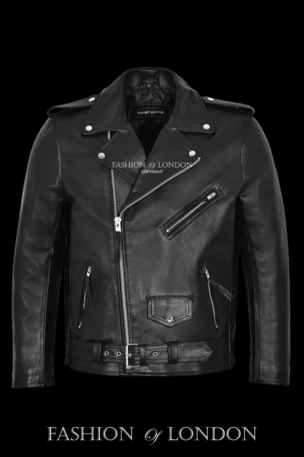 Hombre BRANDO' Negro Ajustado Equipada Piel De Cordero Moto Chaqueta biker