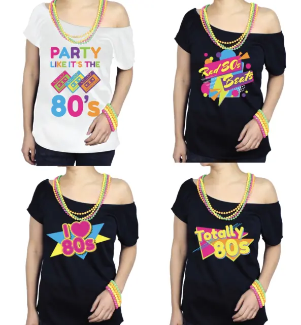 I Love The 80s T-Shirt Ladies Off The Shoulder Neon Top