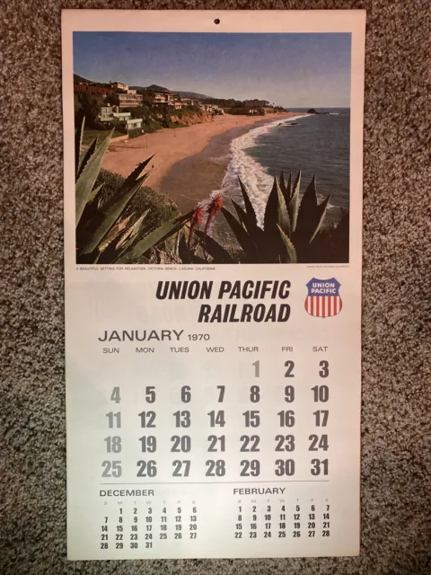 Union Pacific Railroad 1970 12 Month Wall Calendar 12 1/2” x 23”