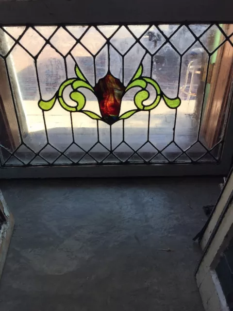 Sg 1170 Antique Stainglass Leaded Glass Transom Window 26 X 40.5