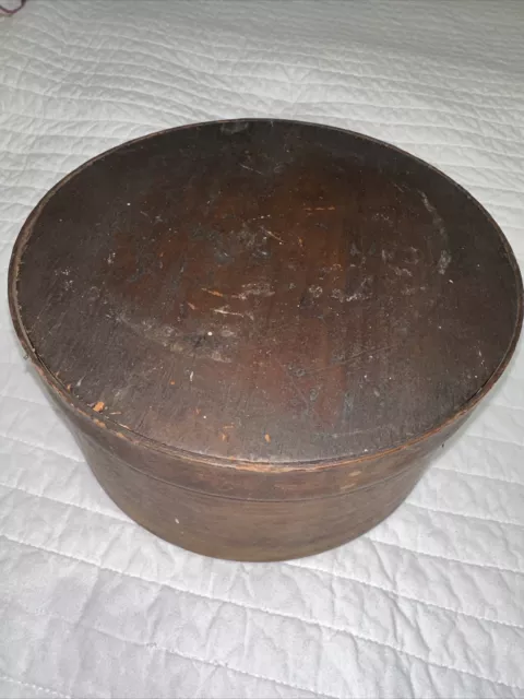 Antique Round Pantry Box Shaker Fingers Lap Old Wooden Cheese Mold Nails 8.75"