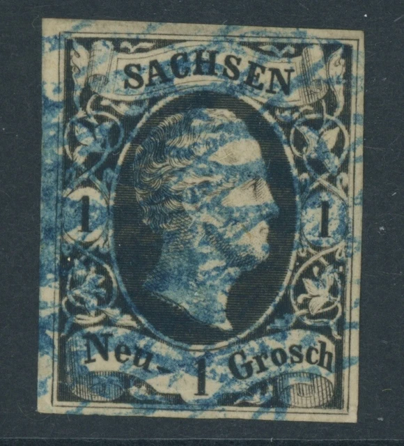 Sachsen Mi. Nr. 4 gestempelt mit blauen Kreisrautenstempel Fotobefund Vaatz BPP