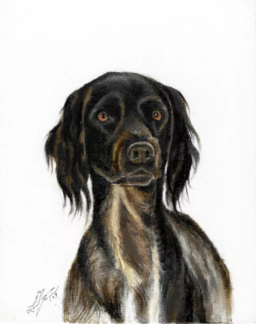 ❈ ORIGINAL Oil Portrait Painting LARGE MUNSTERLANDER Artist Signed Puppy Dog Art