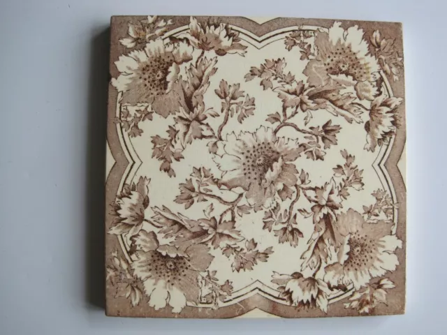 Antique Victorian Lea & Boulton  Floral Transfer Print Tile C1896 -1902