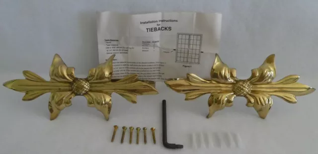 2 Drape Curtain Tie Backs Lacquered Brass Classical Leaf Bow Glossy  India
