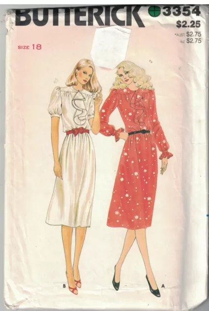3354 UNCUT Vintage Butterick Sewing Pattern Misses Loose Fitting Dress Ruffle 18
