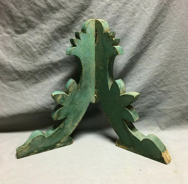 Pair Wood Gingerbread Corbels Shabby Porch Brackets Green Chic VTG Old 1600-21B