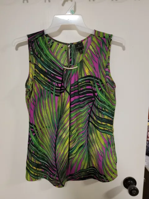 Worthington Women’s Sleeveless Top, Size Large, Green Pink