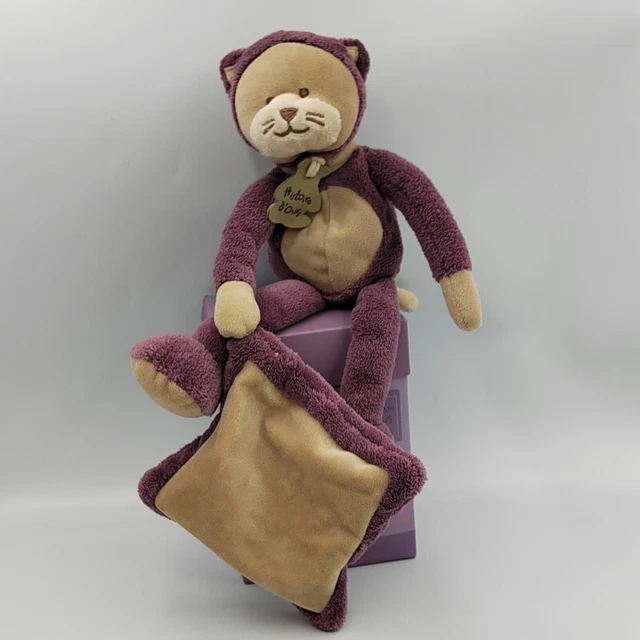 Doudou chat violet prune beige mouchoir Les Usés HISTOIRE D'OURS - 27038