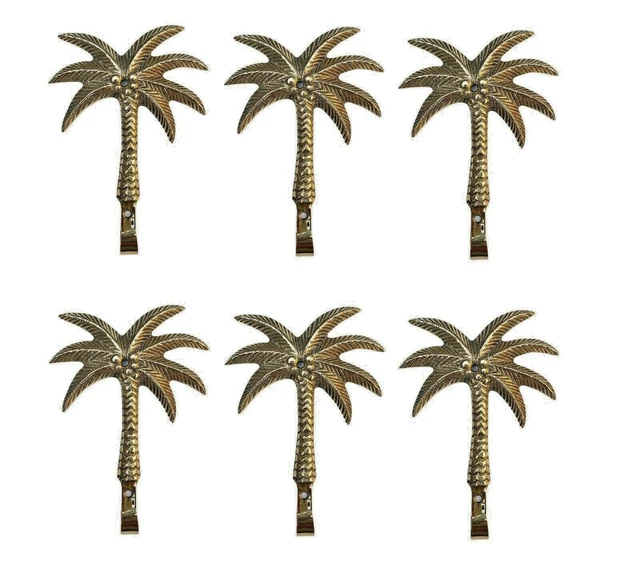 Brass Wall Mount Hooks Palm Tree  Lot of 6 Pcs