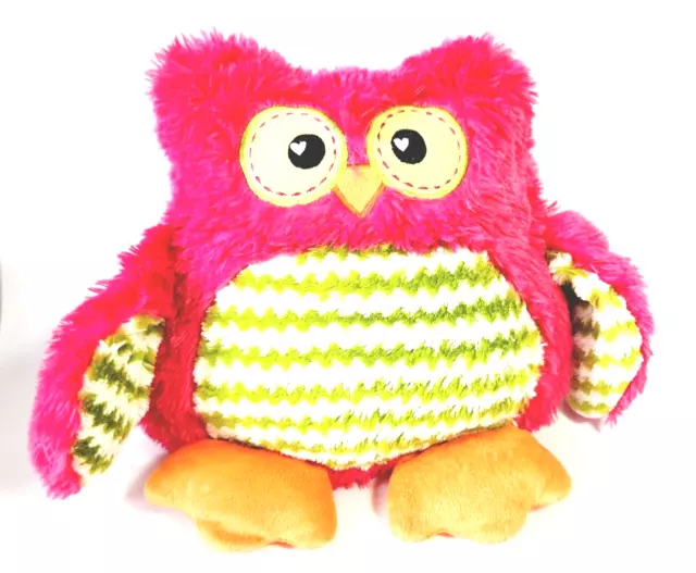 Dan Dee Wise Owl Pink Pillow Plush 12 In Green Chevron Sewn Heart Eyes Toy