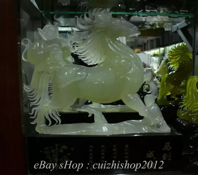 19" Natural Xiu Jade Jadeite Carved Feng Shui Monkey Ride Horse Success Statue