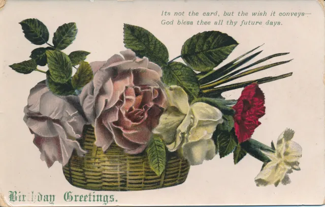 PC67500 Birthday Greetings. Flowers in Basket. Wildt and Kray. 1912