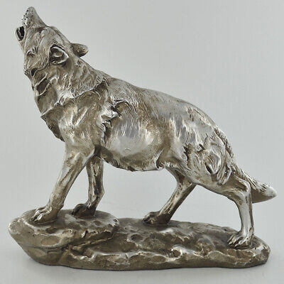 Wolf Howling Ornamento Antico Argento Statuetta Scultura Statua arredamento regalo