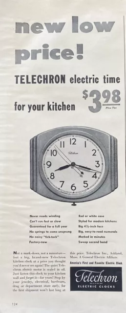 Vtg Print Ad 1949 Telechron Electric Kitchen Clock Retro Home Wall Art Gift
