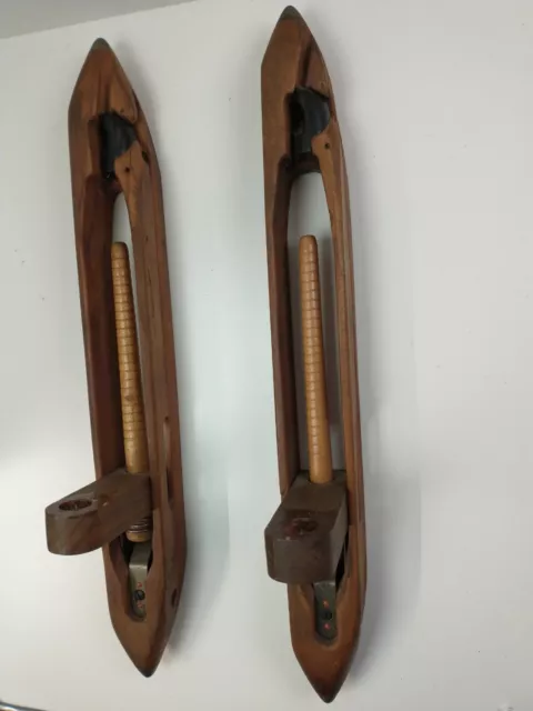 Pair 19.5" Industrial Weaver's Loom Boat Shuttle Wall Candle Sconce Set Unique