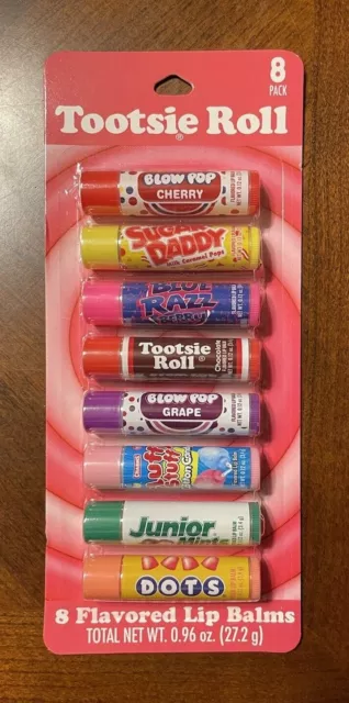 Paquete de 8 Tootsie Roll/Sour Patch Kids Paquete de 8 Bálsamos labiales con sabor a caramelo Nuevo