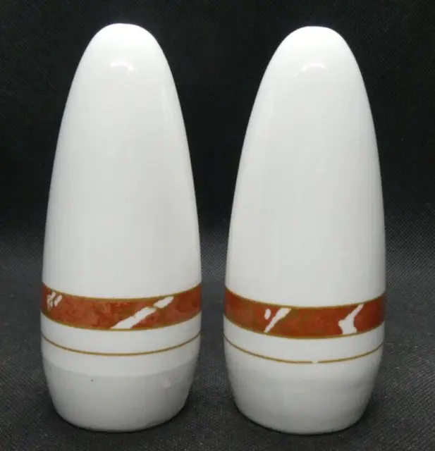 Two Wembley Ware/Bristile White with Coloured Band Salt Shakers