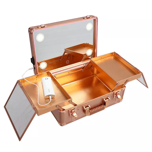 Professional Cosmetic Makeup Case Organizer Trolley Led Mirror Rose Gold Lc019-B