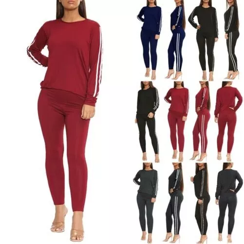 Donna Tuta da Ginnastica Set 2PCS Top + Pantaloni Lato Righe Manica Lunga Riposo