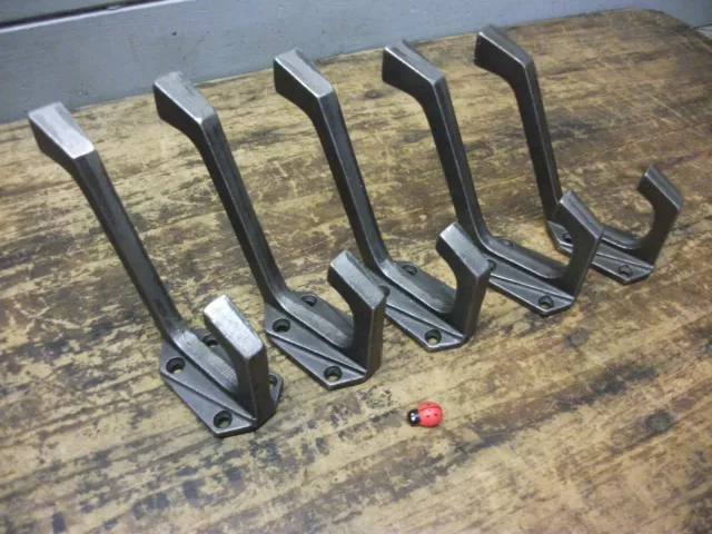 5 x Art Deco Coat Hooks  cast iron Geometric 1930's style hook 4 hole