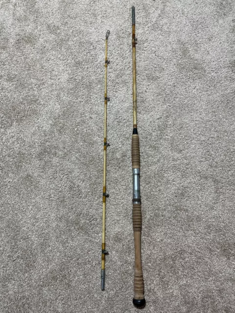 Vintage JONES BEACH 6'-8" 2pc Heavy Duty Wood Honey Dipper Handle Fishing Rod