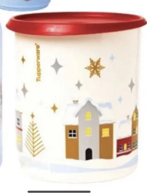 Tupperware Set of 2-Christmas One Touch Container Santa Claus/Snowman-NEW