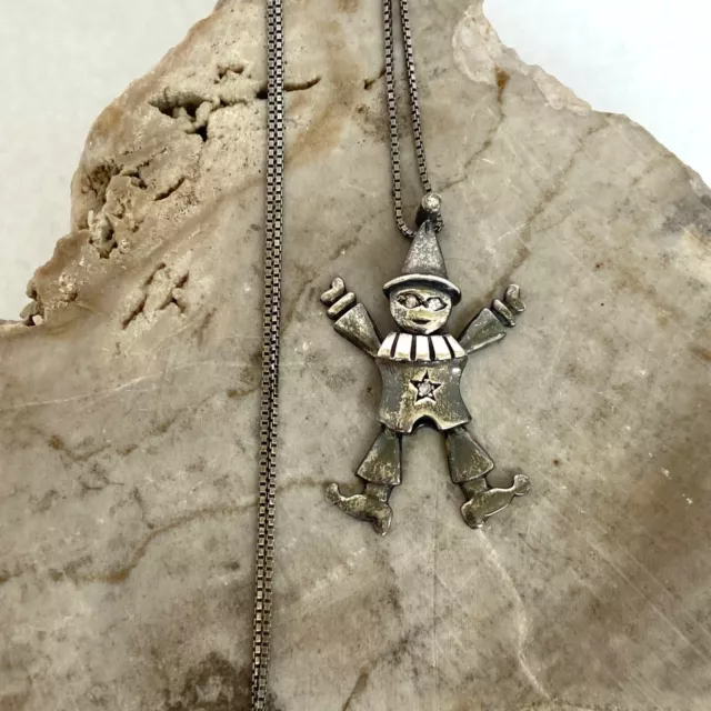 Oxidized Sterling Silver 925 Articulated Harlequin Clown Jester Pendant Necklace
