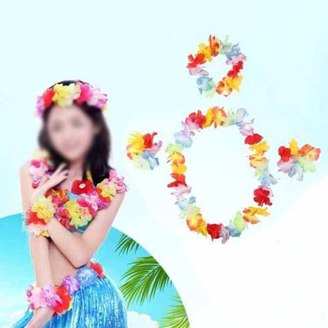 4 Pièces Collier Fantaisie Fleur Hawaïenne Leis Guland Robe/Fête/Hawaii/Plage