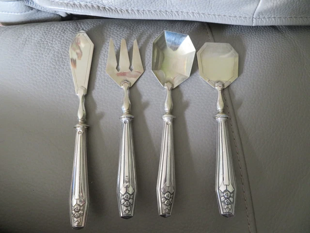 couverts de service à mignardise manche en argent fourré art déco | UK couverts de service à mignardise manche en argent fourré art déco | UK