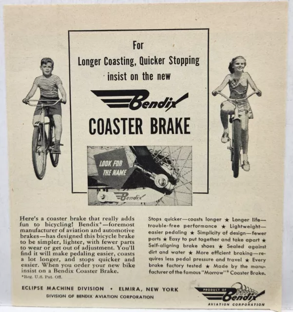 1946 Bendix Coaster Brake Bicycle Print Ad Man Cave Art Deco 40's Elmira NY