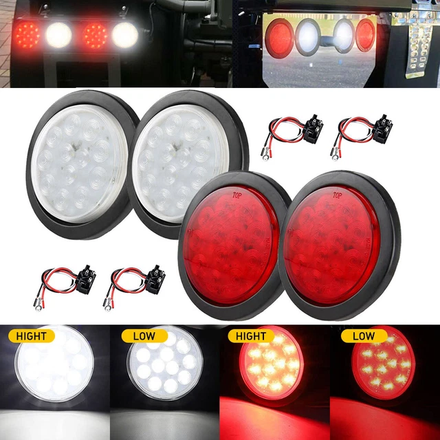 4x 4" Red White 12 LED Round Tail Rear Stop Brake Lights 12V Truck Trailer Lamps