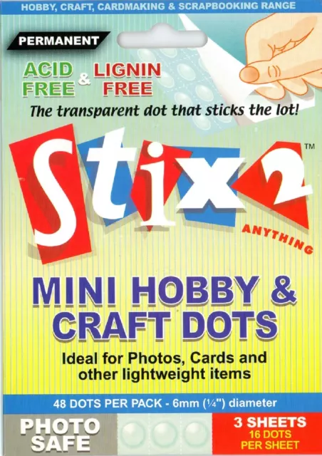 48 Permanent 6mm Mini Hobby & Craft Punkte Blätter Stix 2 Säurefrei Kleber