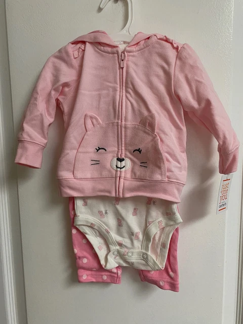 NWT Carter's JOY 3p Pink Jacket Bodysuit Pants Baby Girls size 6 months Kitty