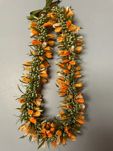 Hawaiian Ribbon Crocus Chocker Lei Hat Band varigated orange