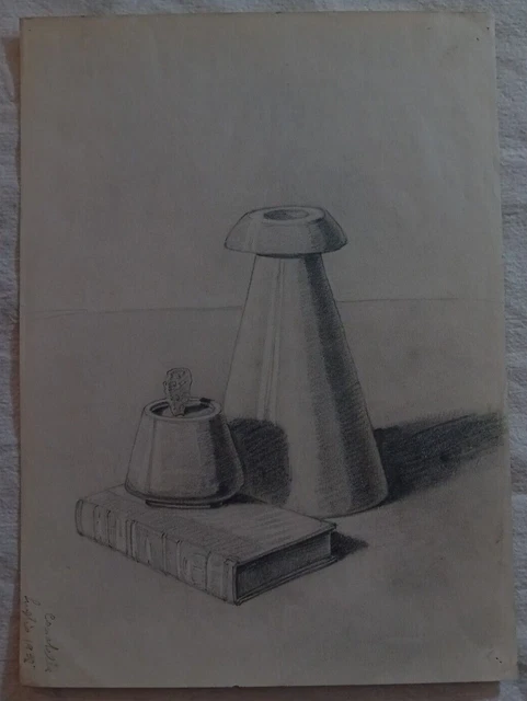 BELLISSIMO DISEGNO NATURA morta con cactus 1938 Firmato 32 6x23 8